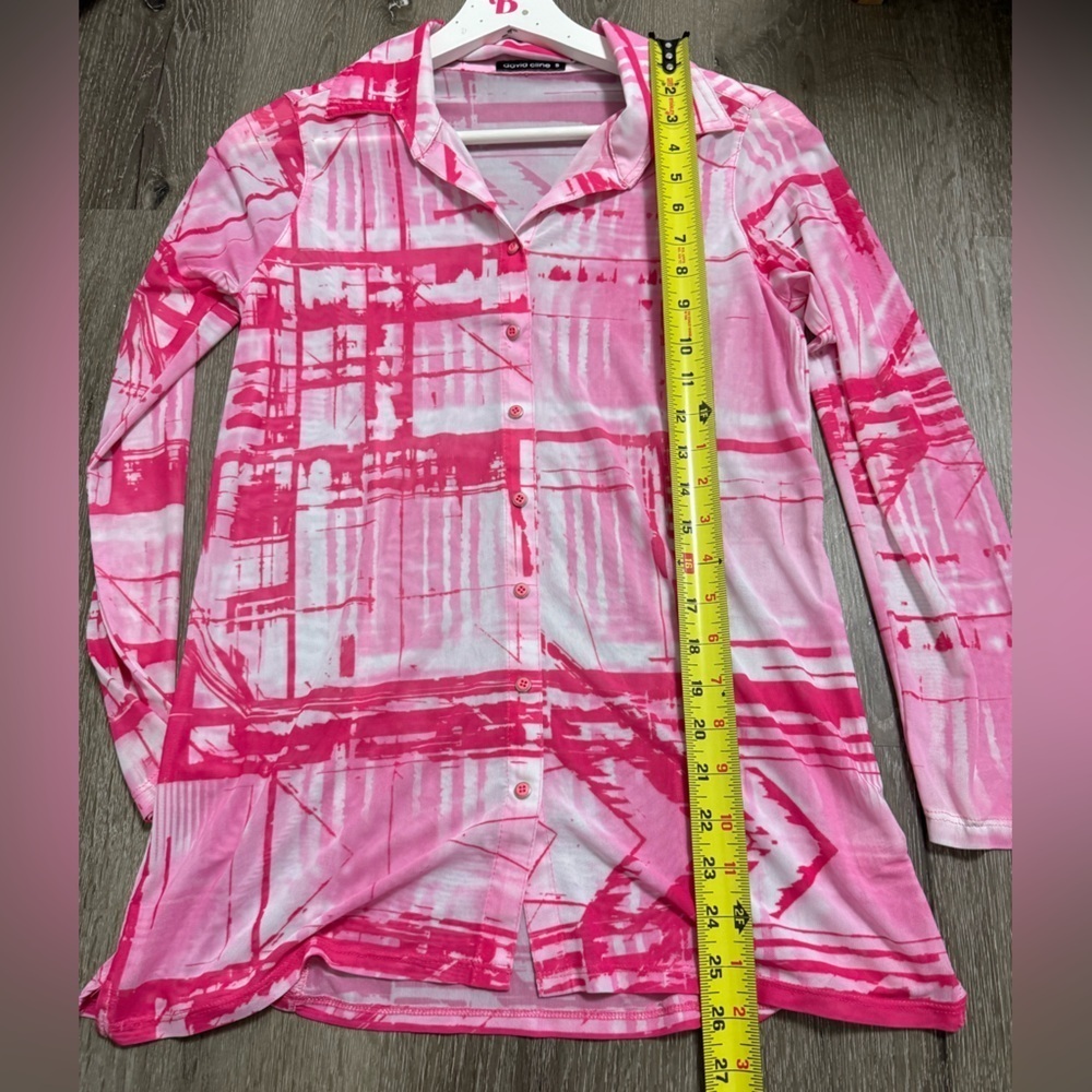 David Cline Pink Snap Button Mesh Top Sheer Rave Size Small - Picture 4 of 8